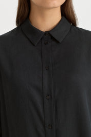 Asymmetrical Lyocell Tunic & Pants Set - Black