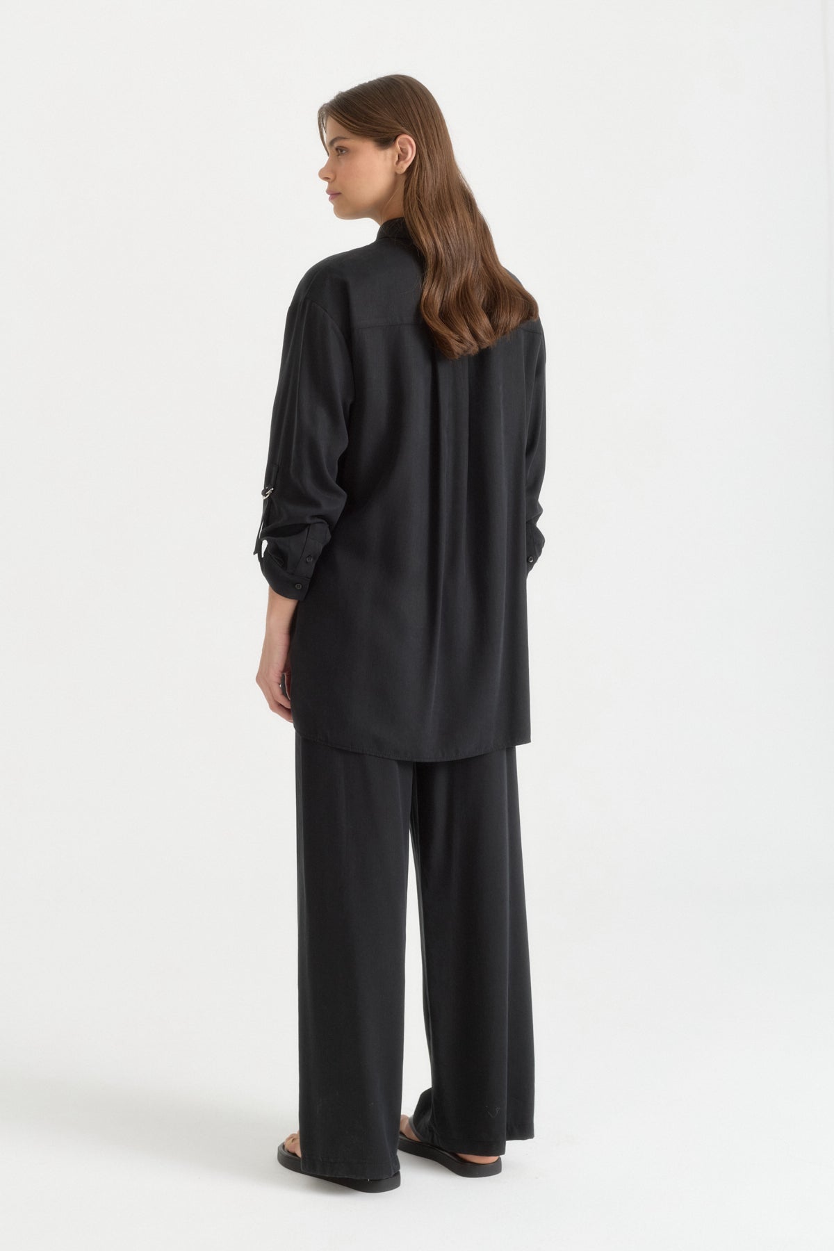 Asymmetrical Lyocell Tunic & Pants Set - Black