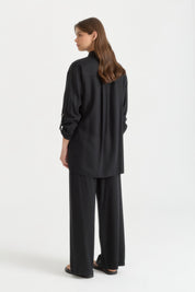 Asymmetrical Lyocell Tunic & Pants Set - Black
