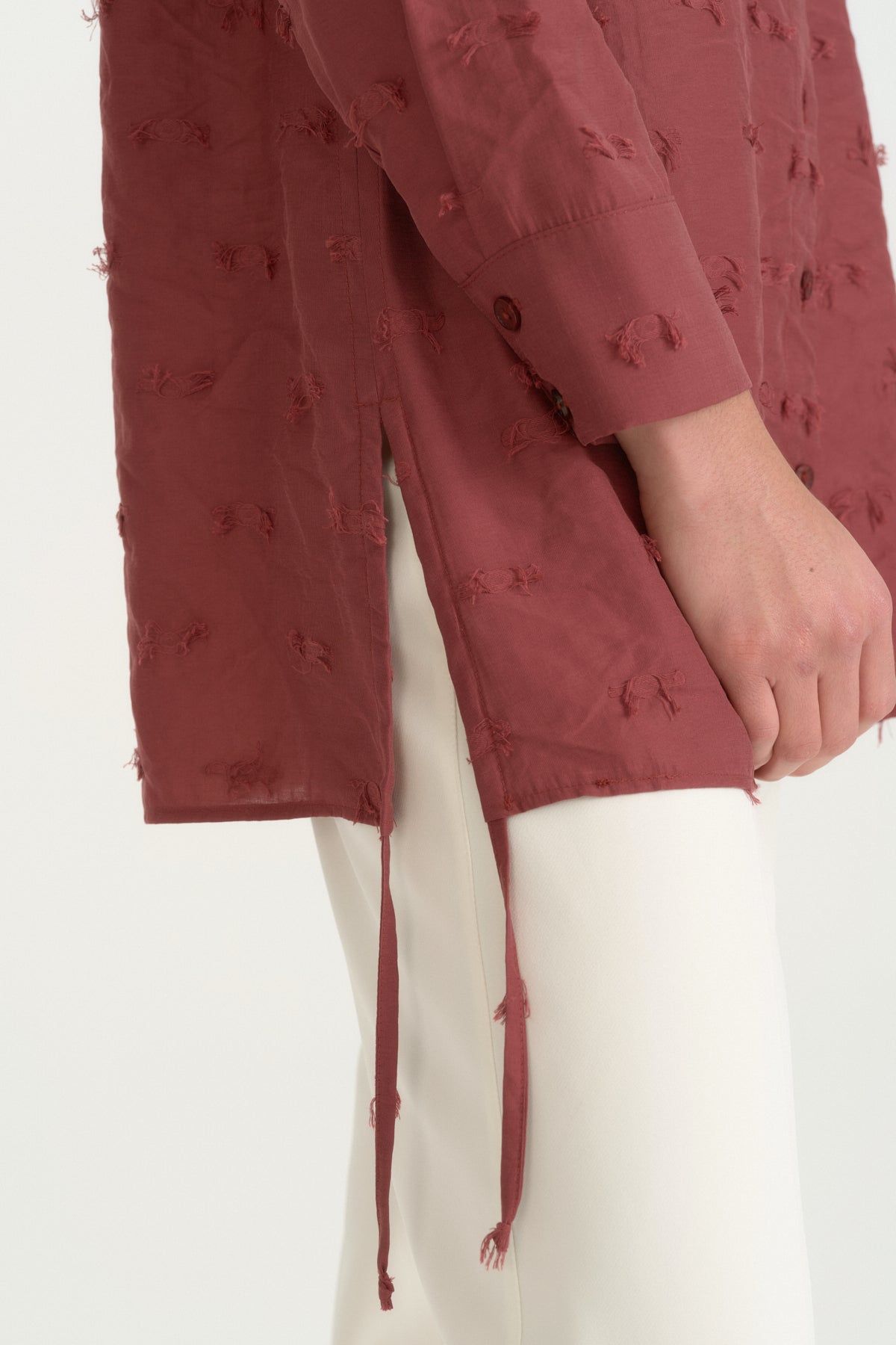Yanları Detaylı Modal Tunik - Bordo