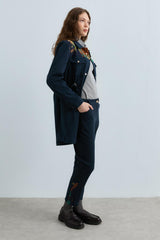 Gabardine Trousers with Jacquard Side Trim - Navy Blue