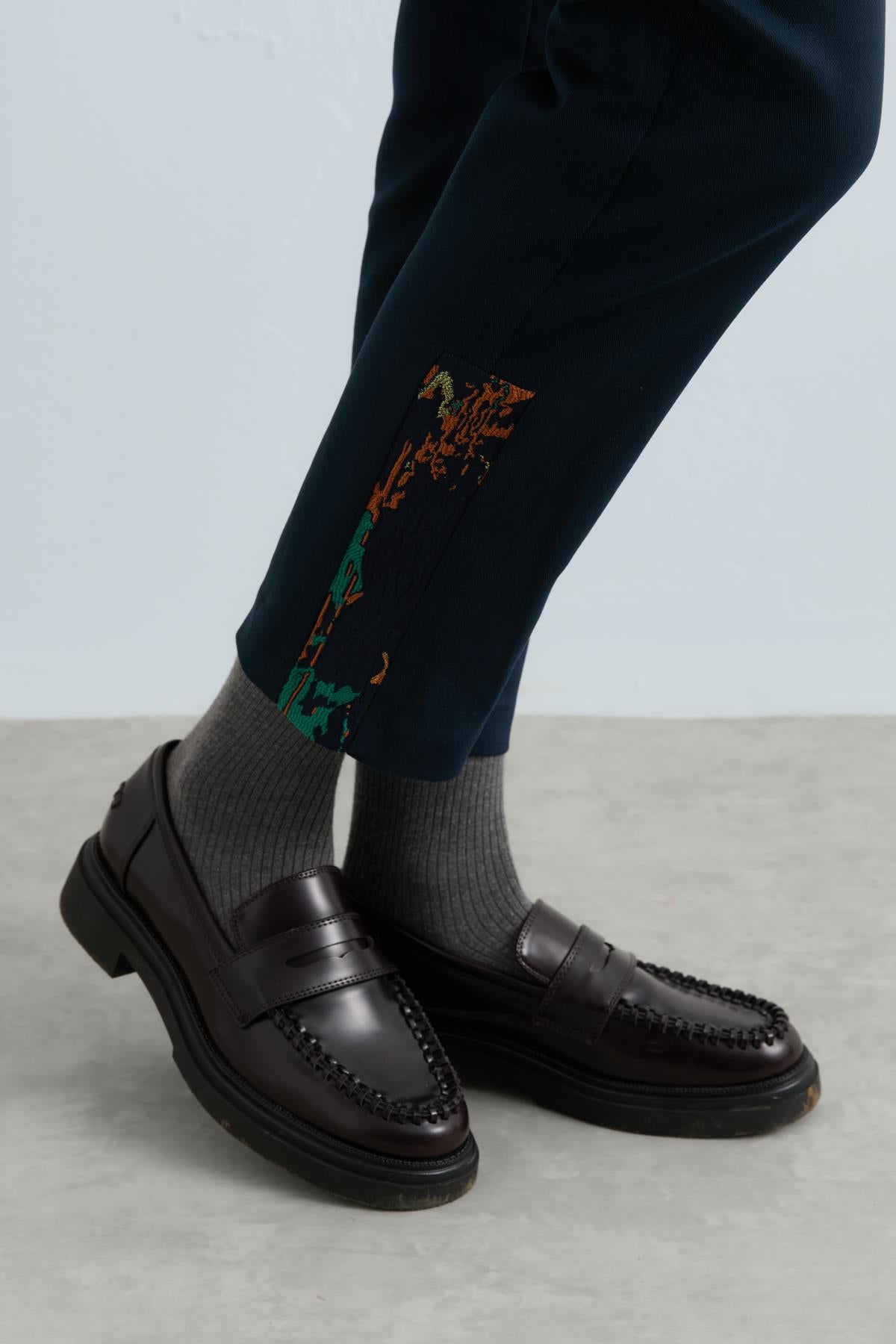 Gabardine Trousers with Jacquard Side Trim - Navy Blue