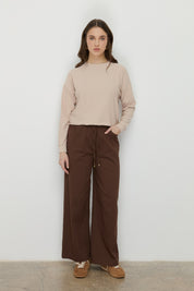 Basic Crop Knit Blouse with Side Stoppers - Beige