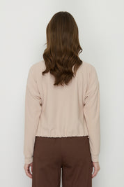 Basic Crop Knit Blouse with Side Stoppers - Beige