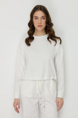 Basic Crop Knit Blouse with Side Stoppers - White