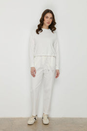 Basic Crop Knit Blouse with Side Stoppers - White