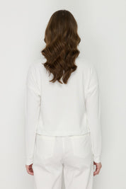 Basic Crop Knit Blouse with Side Stoppers - White