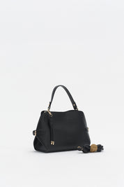 Bag with Buckle Detail Sides and Charm Accessories - Black