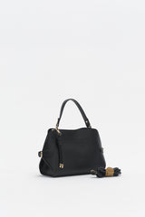 Bag with Buckle Detail Sides and Charm Accessories - Black
