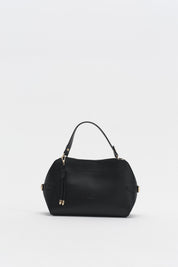 Bag with Buckle Detail Sides and Charm Accessories - Black