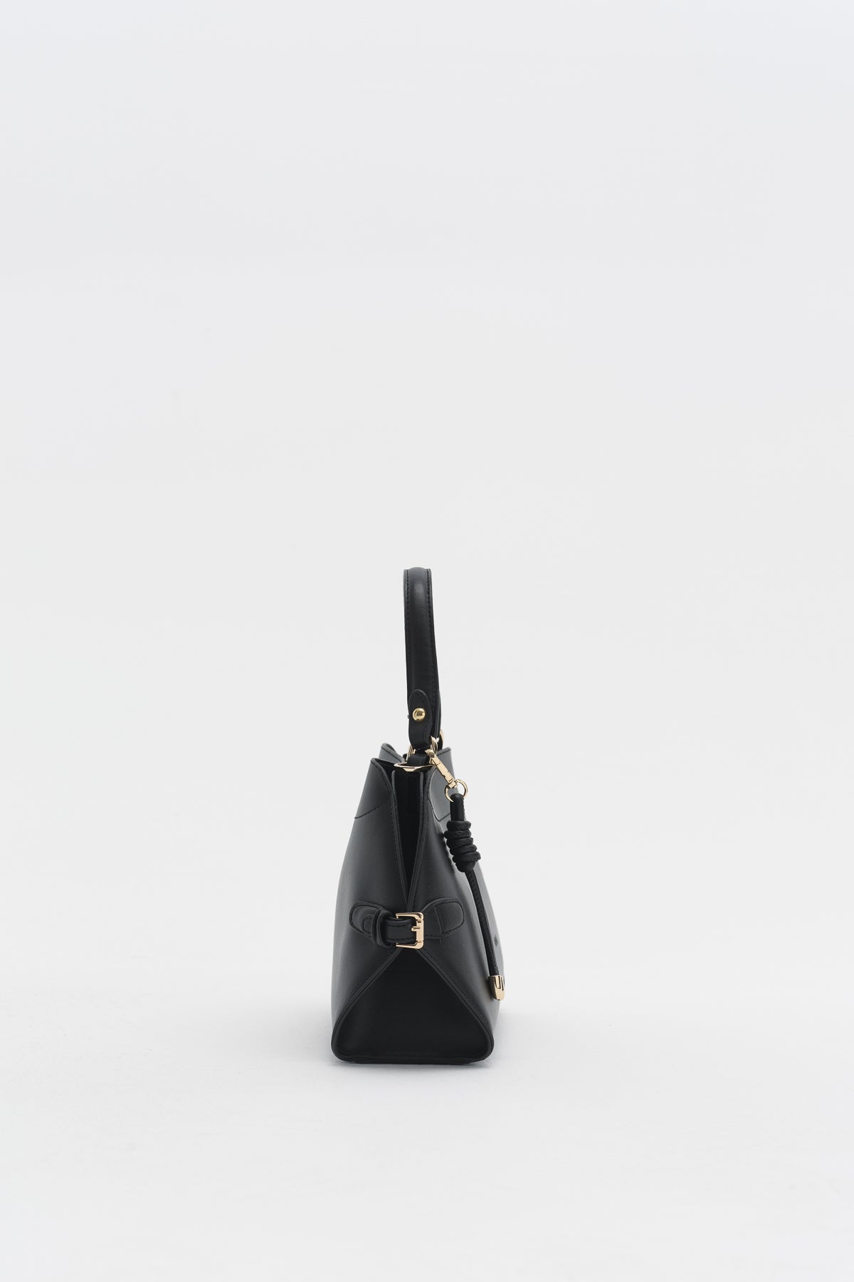 Bag with Buckle Detail Sides and Charm Accessories - Black