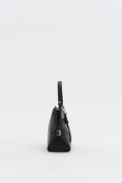 Bag with Buckle Detail Sides and Charm Accessories - Black