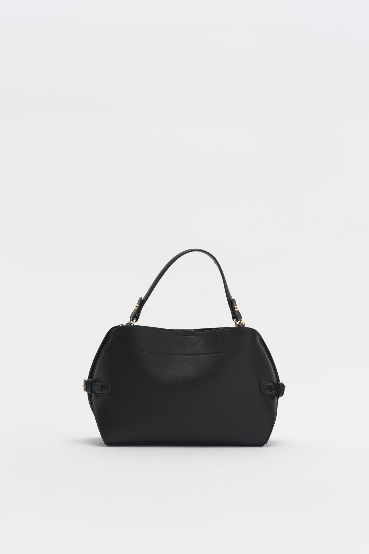 Bag with Buckle Detail Sides and Charm Accessories - Black