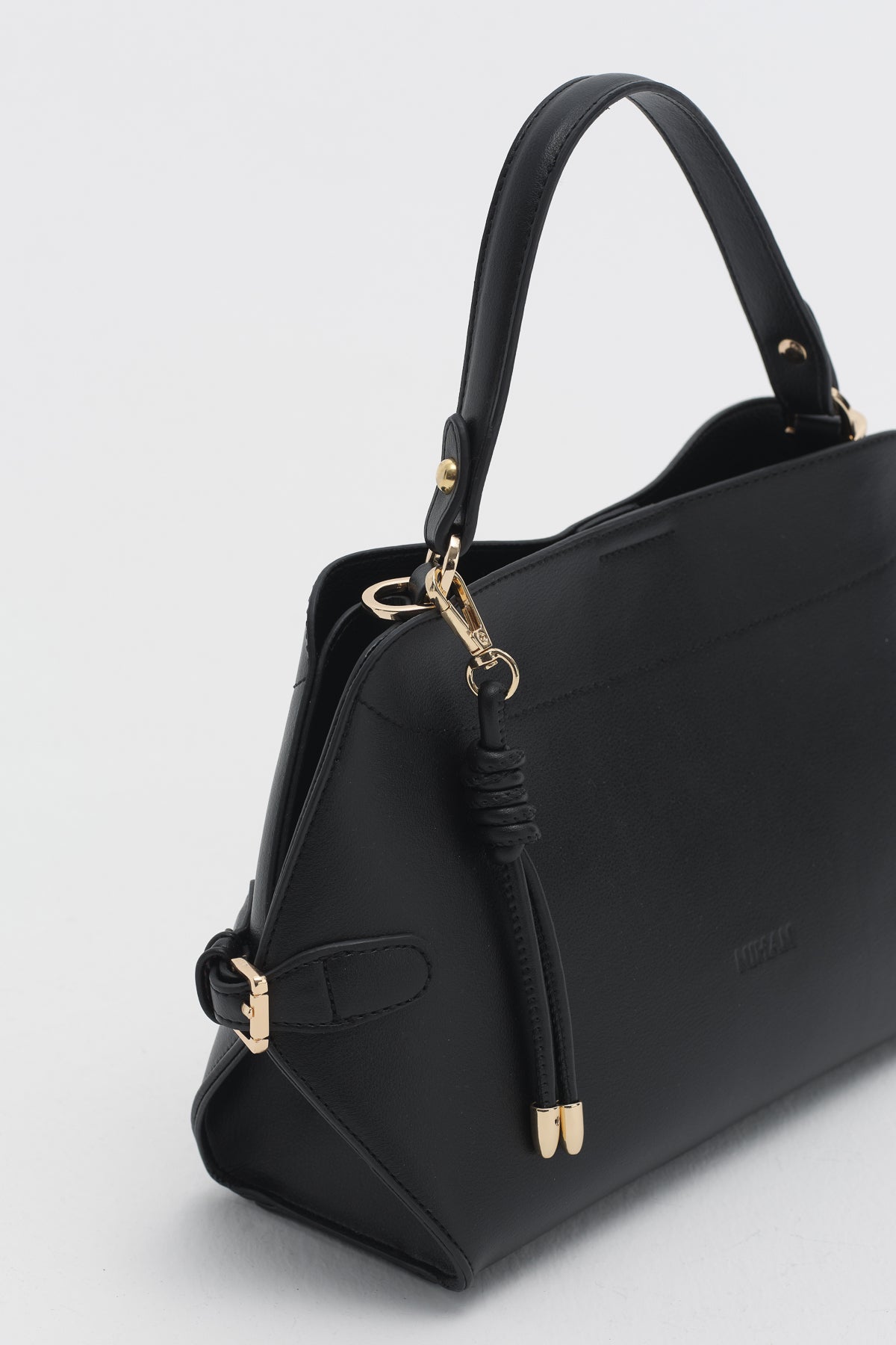 Bag with Buckle Detail Sides and Charm Accessories - Black
