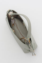 Bag with Buckle Detail Sides and Charm Accessory - Green