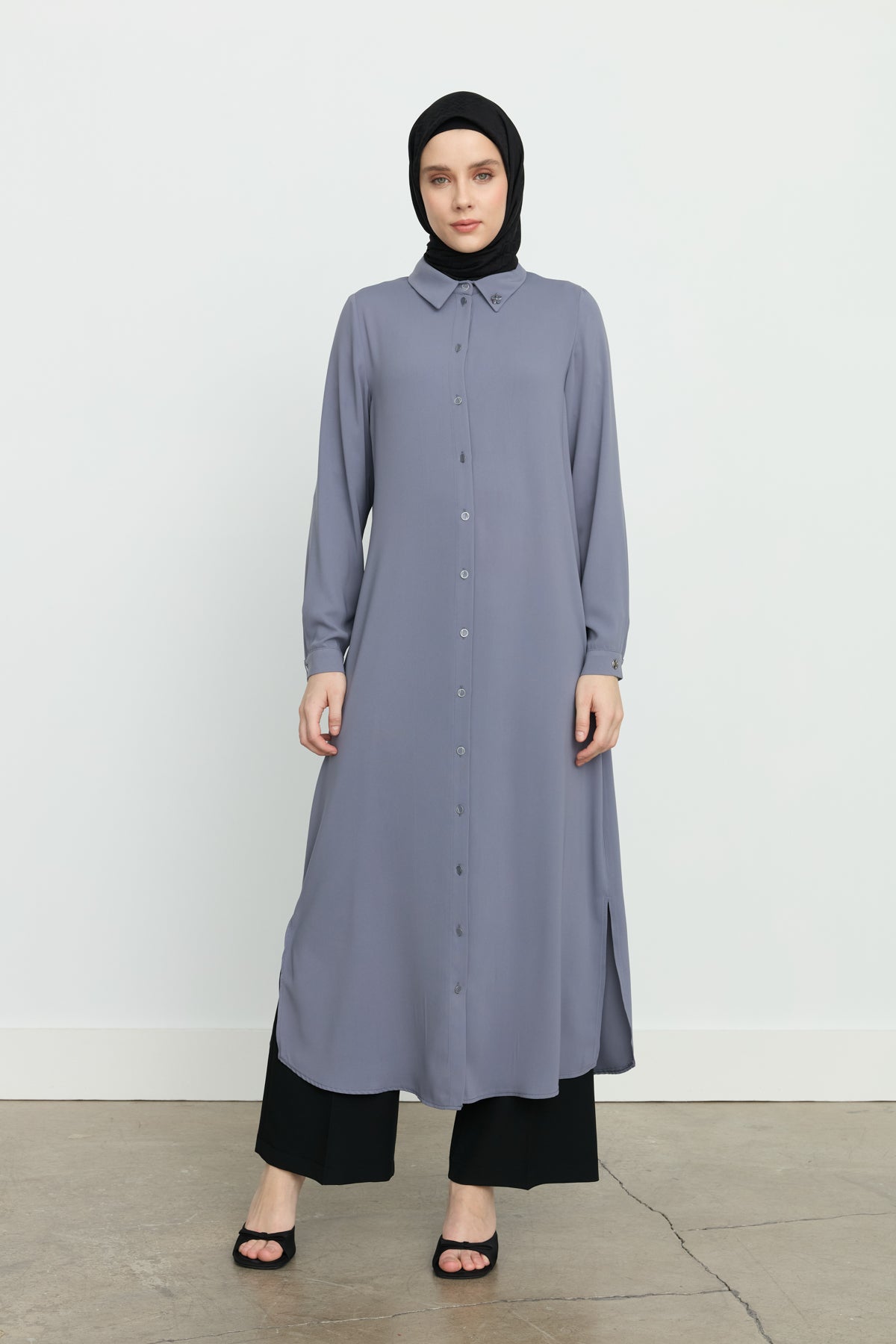 Yanları Yırtmaçlı Basic Tunik - Gri