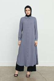Yanları Yırtmaçlı Basic Tunik - Gri