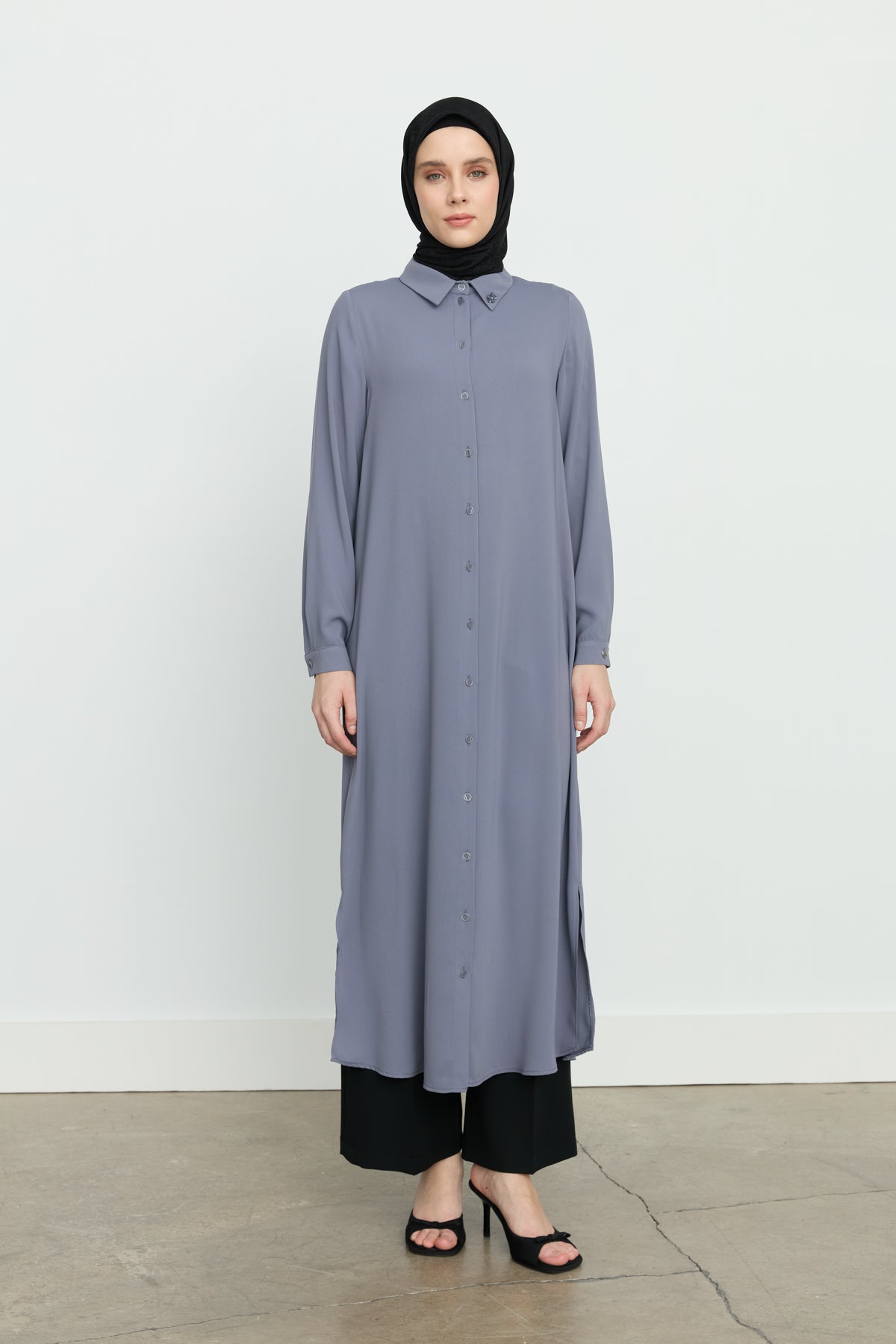 Yanları Yırtmaçlı Basic Tunik - Gri