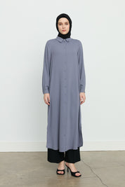 Yanları Yırtmaçlı Basic Tunik - Gri