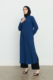 Yanları Yırtmaçlı Basic Tunik - İndigo
