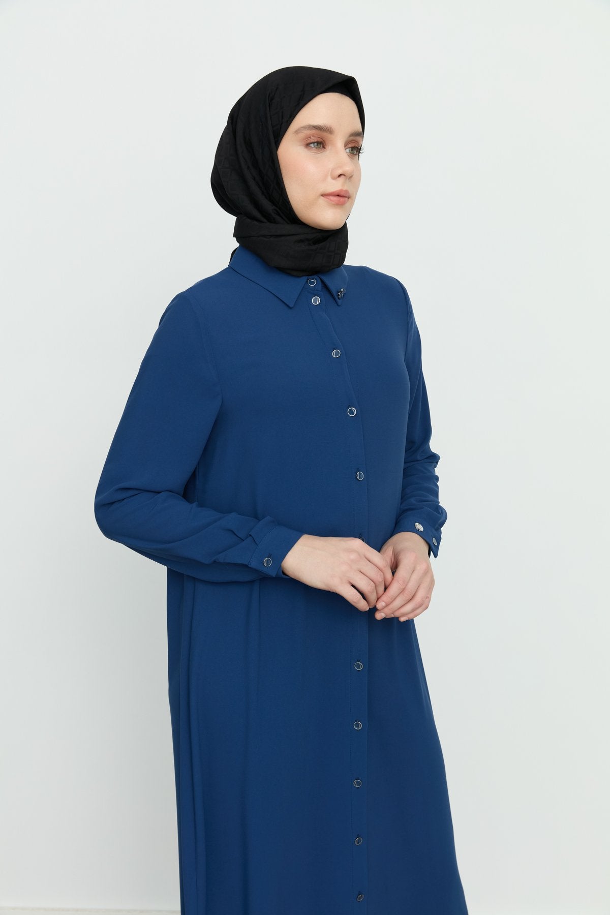 Yanları Yırtmaçlı Basic Tunik - İndigo