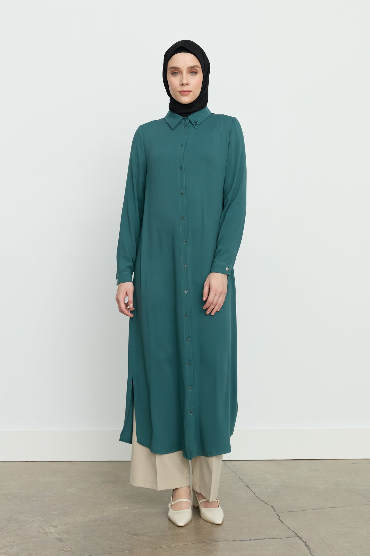 Yanları Yırtmaçlı Basic Tunik - Yeşil
