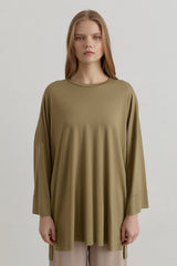 Yanları Yırtmaçlı Oversize Basic Örme Rayon Bluz - Haki