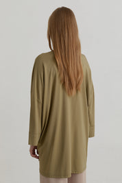 Yanları Yırtmaçlı Oversize Basic Örme Rayon Bluz - Haki