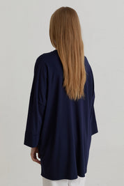 Yanları Yırtmaçlı Oversize Basic Örme Rayon Bluz - Lacivert