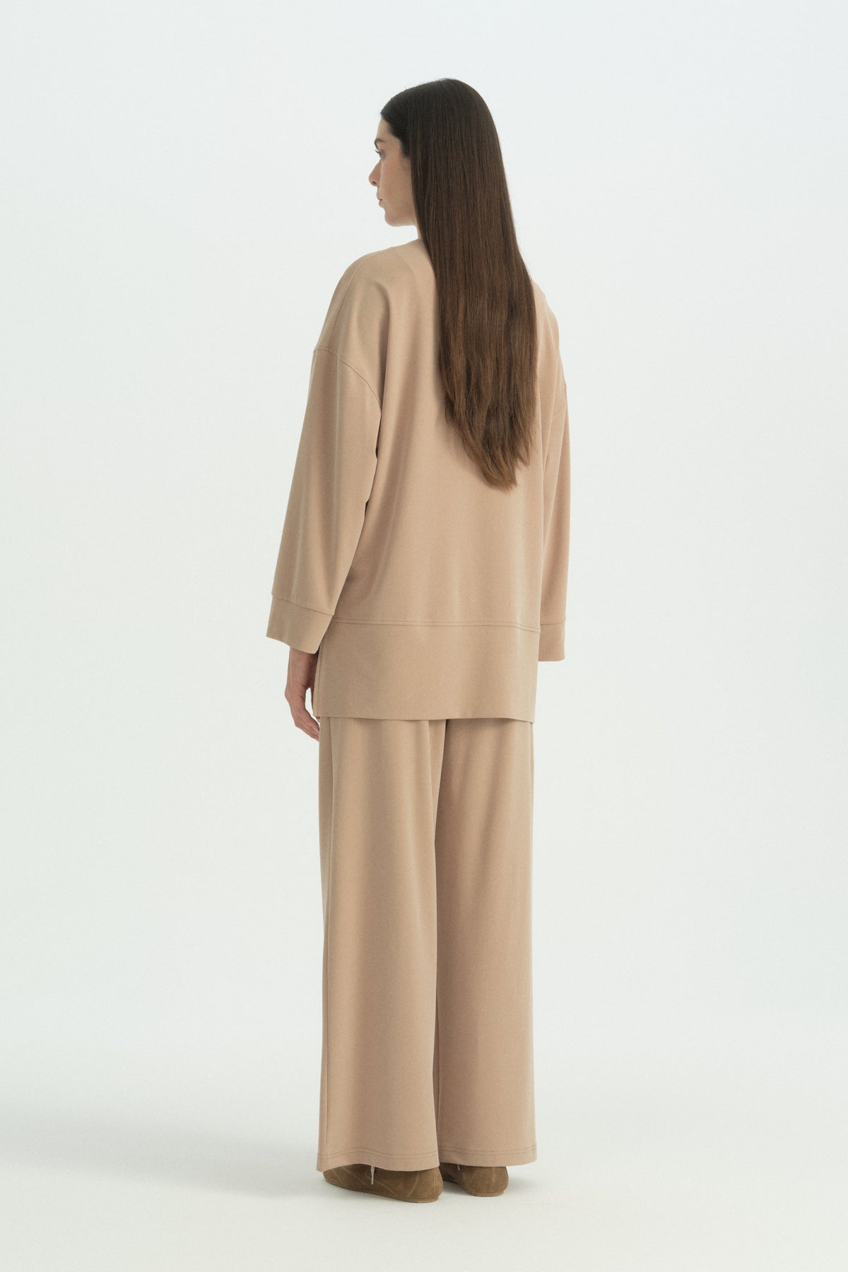 Yanları Yırtmaçlı Pantolon Lyocell Takım - Camel