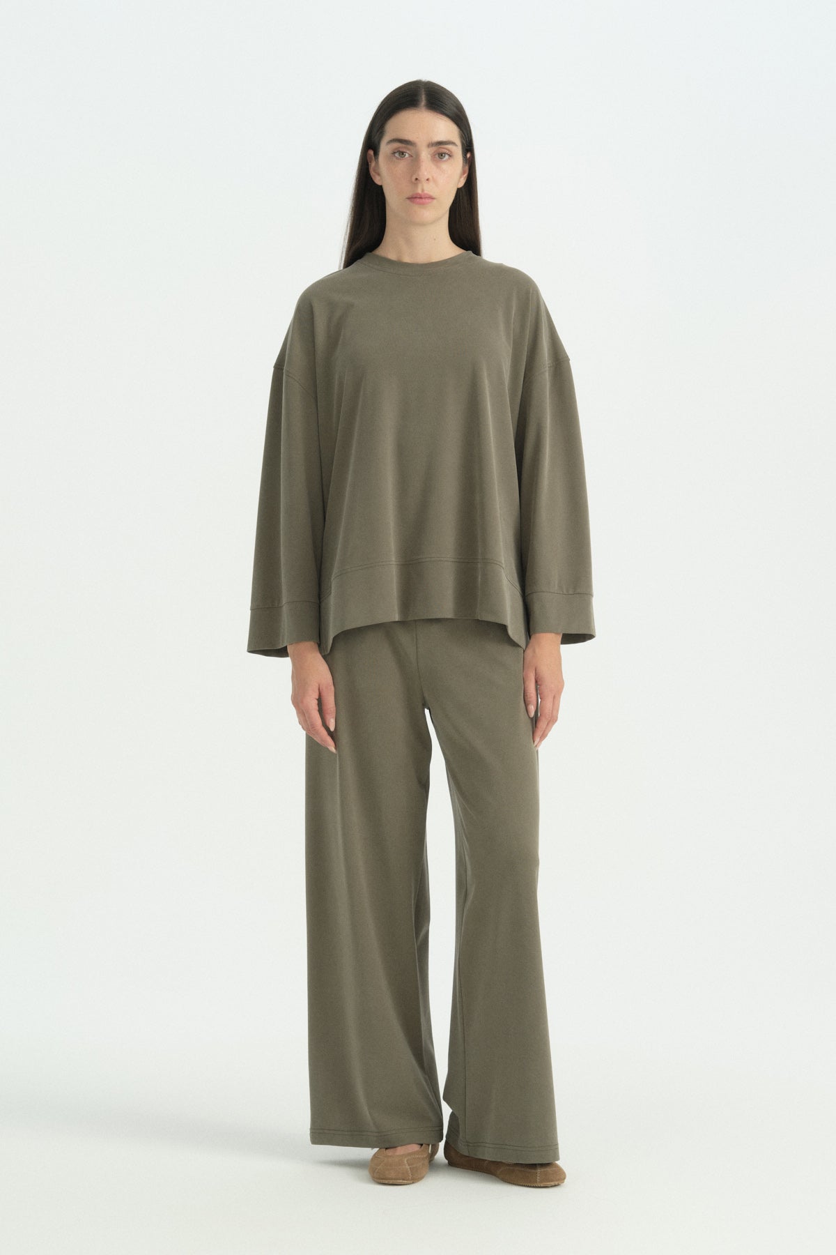 Side Slit Trousers Lyocell Set - Khaki