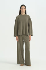 Side Slit Trousers Lyocell Set - Khaki