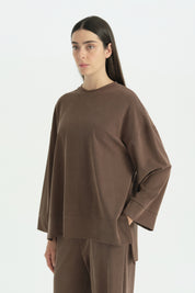 Lyocell Set with Slit-Side Trousers - Coffee