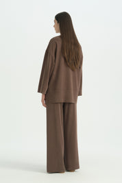 Lyocell Set with Slit-Side Trousers - Coffee