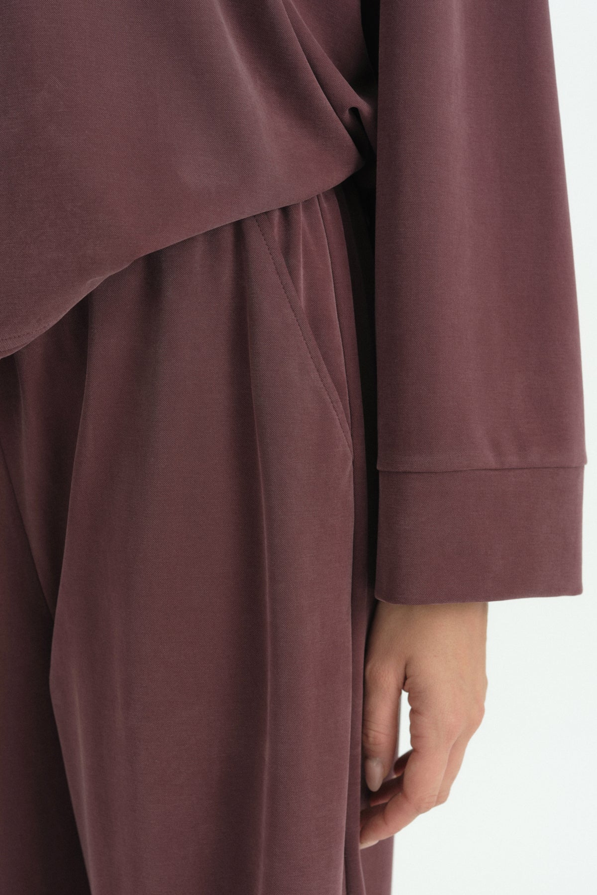 Yanları Yırtmaçlı Pantolon Lyocell Takım - Mürdüm