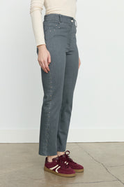 Straight-Leg Denim Pants with Side Studs - Smoke Gray