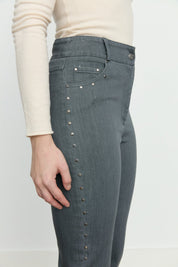 Straight-Leg Denim Pants with Side Studs - Smoke Gray