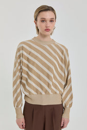Batwing Sleeve Crop Sweater - Beige