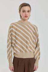 Batwing Sleeve Crop Sweater - Beige