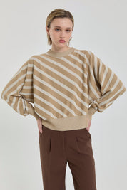 Batwing Sleeve Crop Sweater - Beige