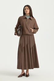 Yarasa Kollu Crop Ceket - Kahve
