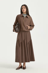Yarasa Kollu Crop Ceket - Kahve