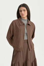 Yarasa Kollu Crop Ceket - Kahve