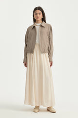 Yarasa Kollu Crop Ceket - Vizon