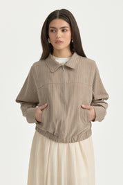 Yarasa Kollu Crop Ceket - Vizon