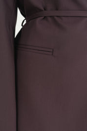 Yarım Dik Yaka Kuşaklı Blazer - Mürdüm