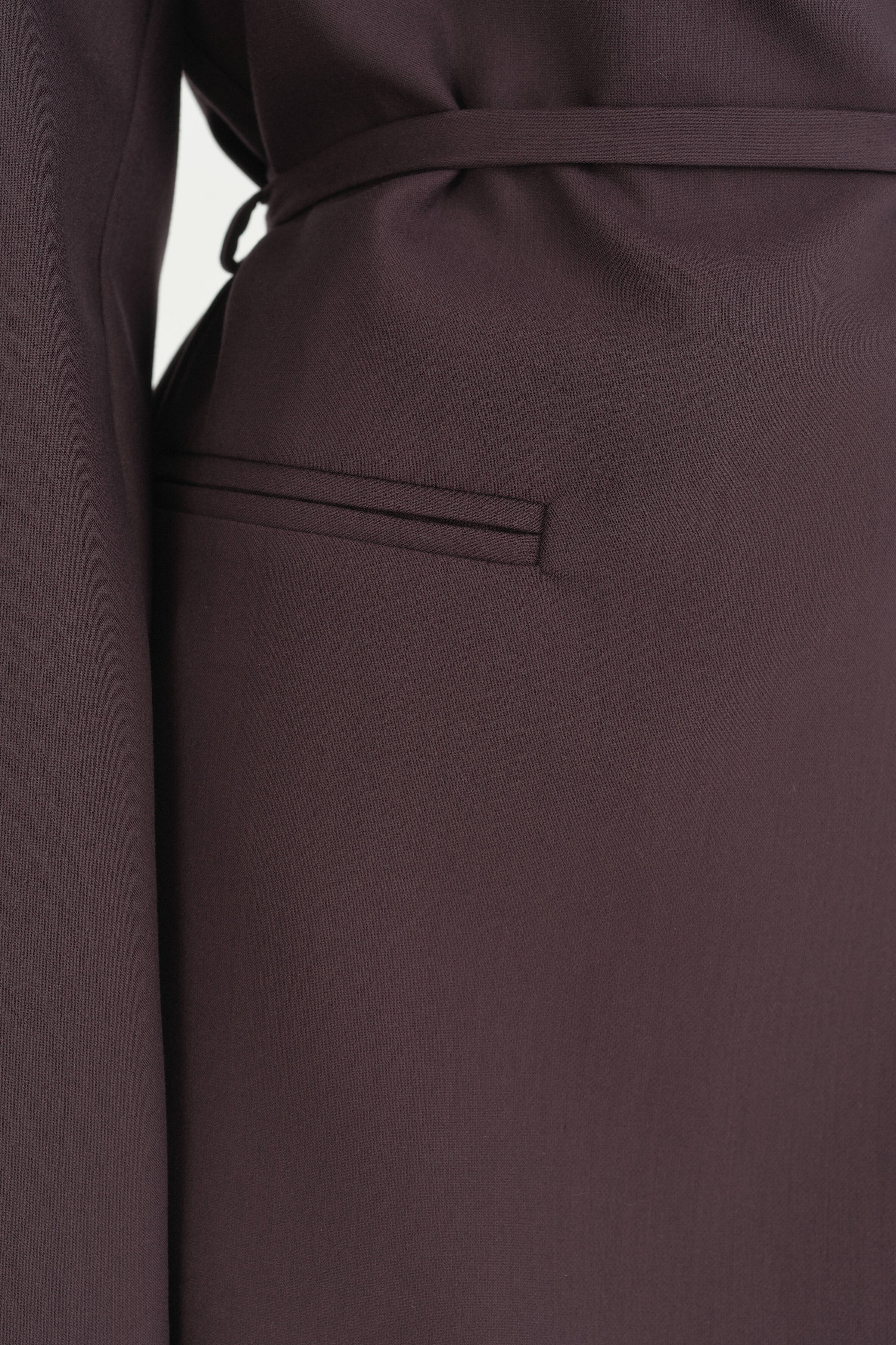 Yarım Dik Yaka Kuşaklı Blazer - Mürdüm