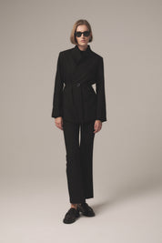 Yarım Dik Yaka Kuşaklı Blazer - Siyah