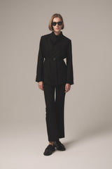 Yarım Dik Yaka Kuşaklı Blazer - Siyah