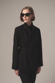 Yarım Dik Yaka Kuşaklı Blazer - Siyah